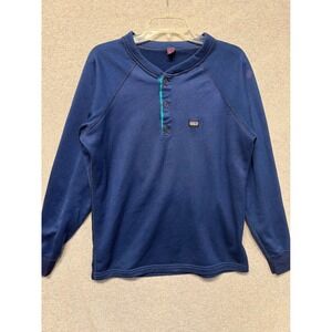 Patagonia Capilene Fleece Henley Long Sleeve‎ Shirt Blue Women's Large Made USA